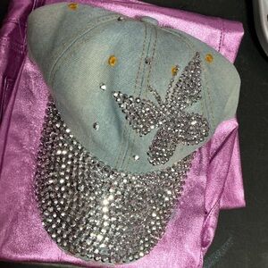 Rhinestone Butterfly Denim Cap